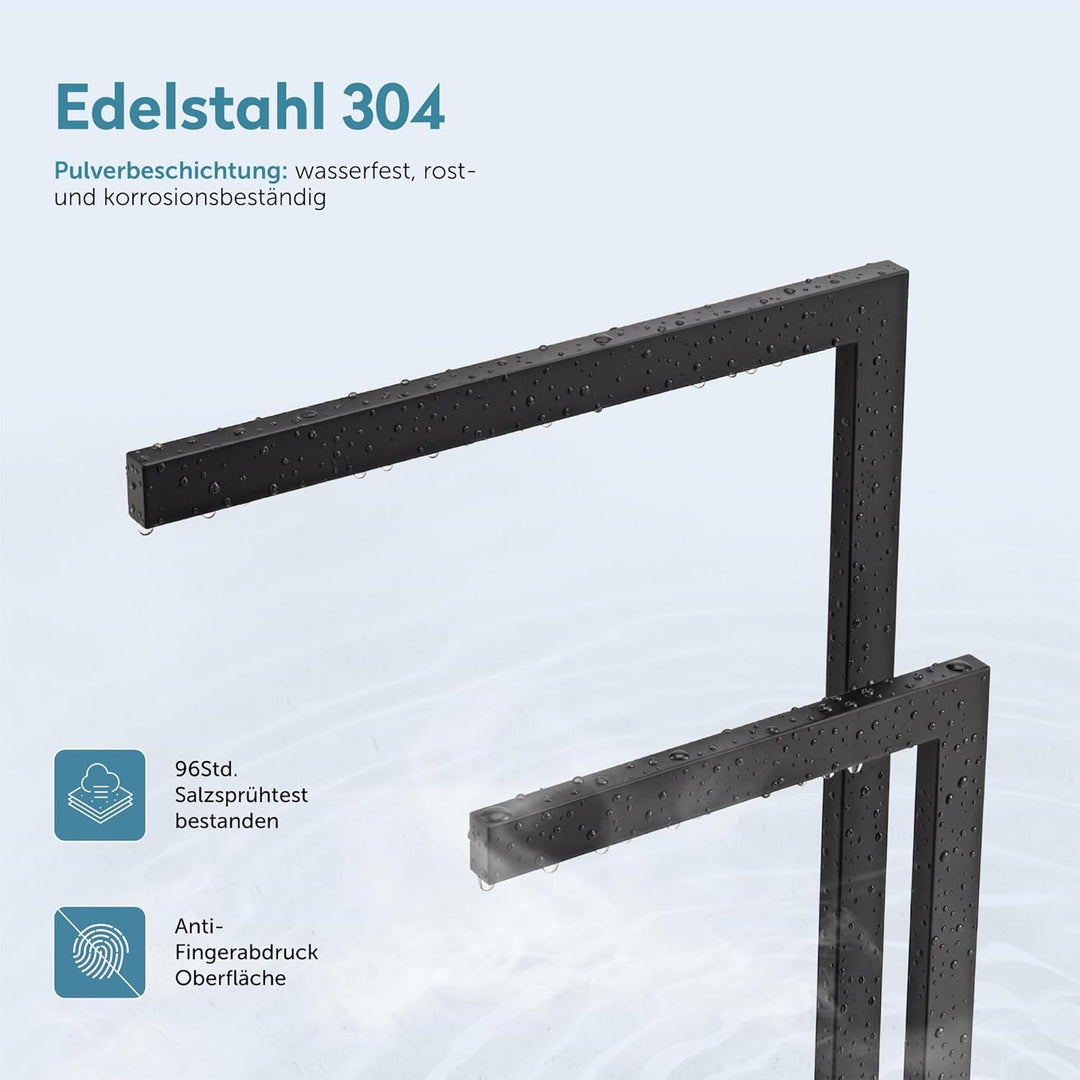doporro Handtuchständer Freistehend, Handtuchhalter Stehend schwarz Edelstahl mit 2 Stangen, Badetuc