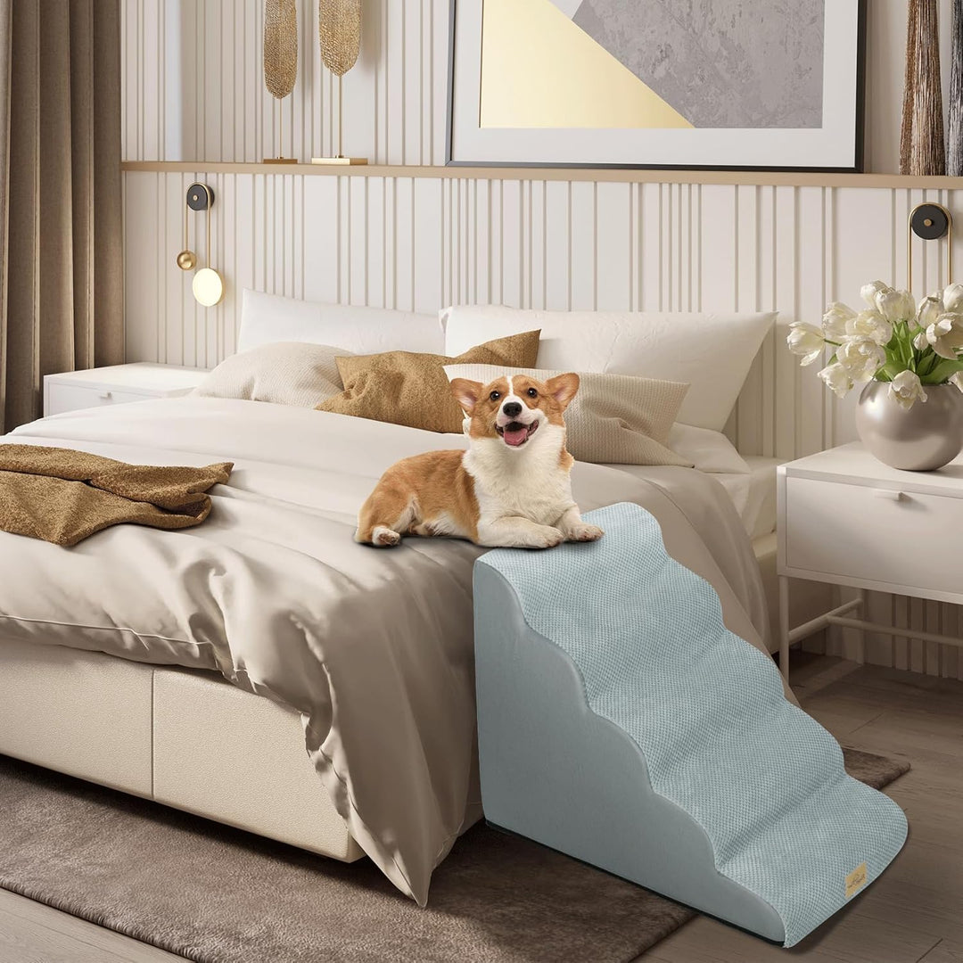 BingoPaw Haustiertreppe Hundetreppe 5 Stufen: Hundetreppe 56 cm Hoch Hunderampe für Bett und Sofa, B
