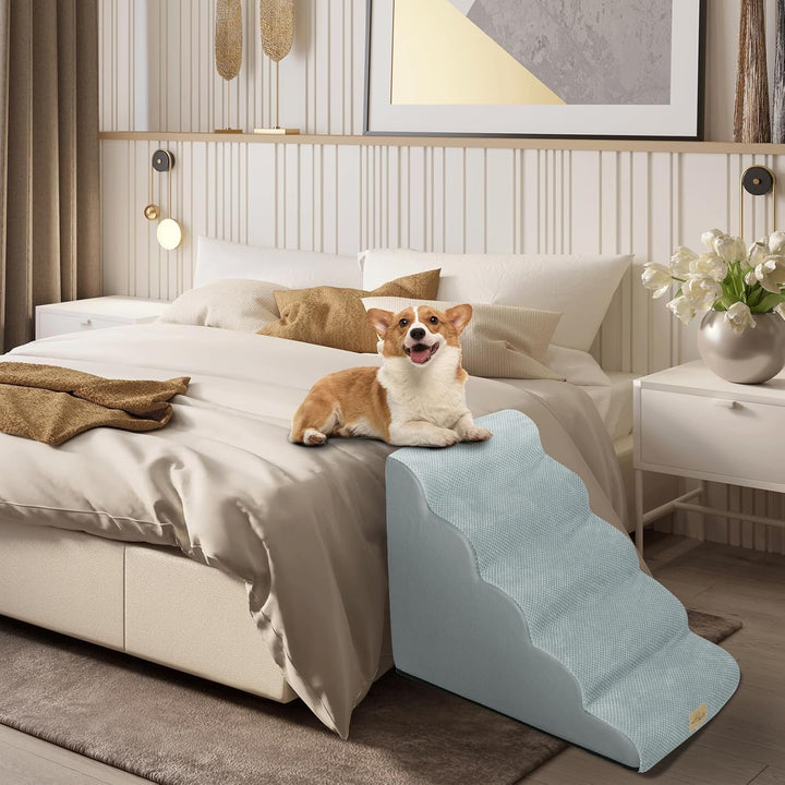 BingoPaw Haustiertreppe Hundetreppe 5 Stufen: Hundetreppe 56 cm Hoch Hunderampe für Bett und Sofa, B
