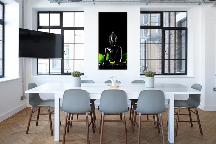 Dark Buddha Figur Panorama 80x40 cm als Leinwandbild, Motiv fertig gerahmt auf Echtholzrahmen, Hochw