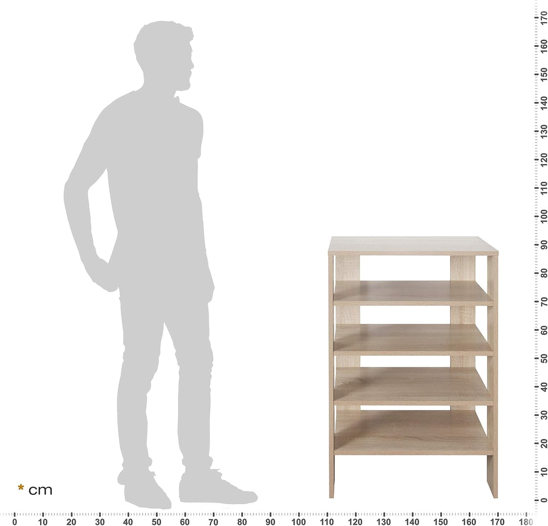RICOO Schuhregal schmal und hoch 88x55x32cm Standregal Pressholz Eiche Sonoma Braun WM040-ES, Schuhs