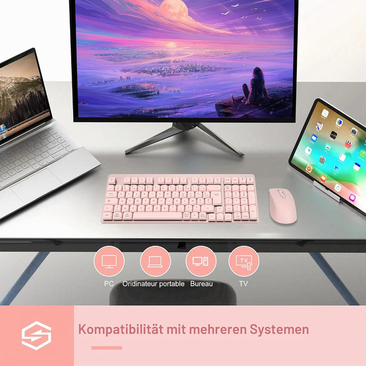 LeadsaiL FA98 Mechanische Tastatur, kabellos, mit Tastatur und Maus mit rotem Schalter, französische
