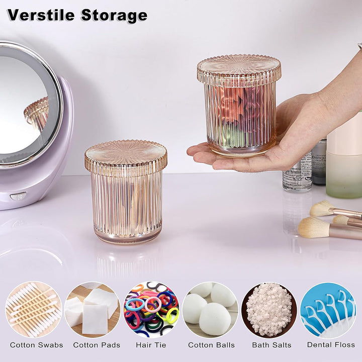 2 Stück Glas Wattepads Box Wattestäbchen Behälter Set Bernstein Wattepadspender Rund Kosmetik Organi