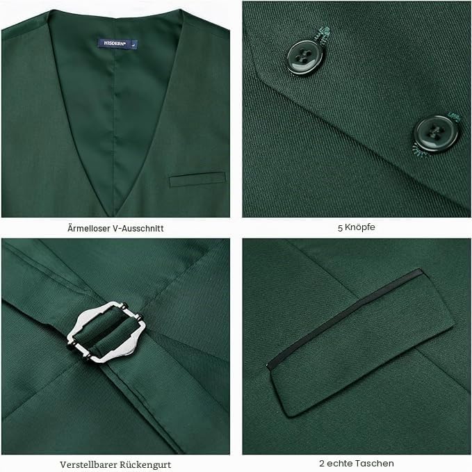 HISDERN Anzugweste für Herren Elegant Hochzeit Weste Klassische Einfarbig Casual Businessweste Forme