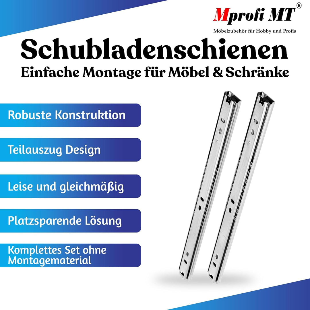 10 X Mprofi MT® (5 Paar) Schubladenschienen-Schubladenauszug-Schienen für Schubladen-Rollenauszug-Ku