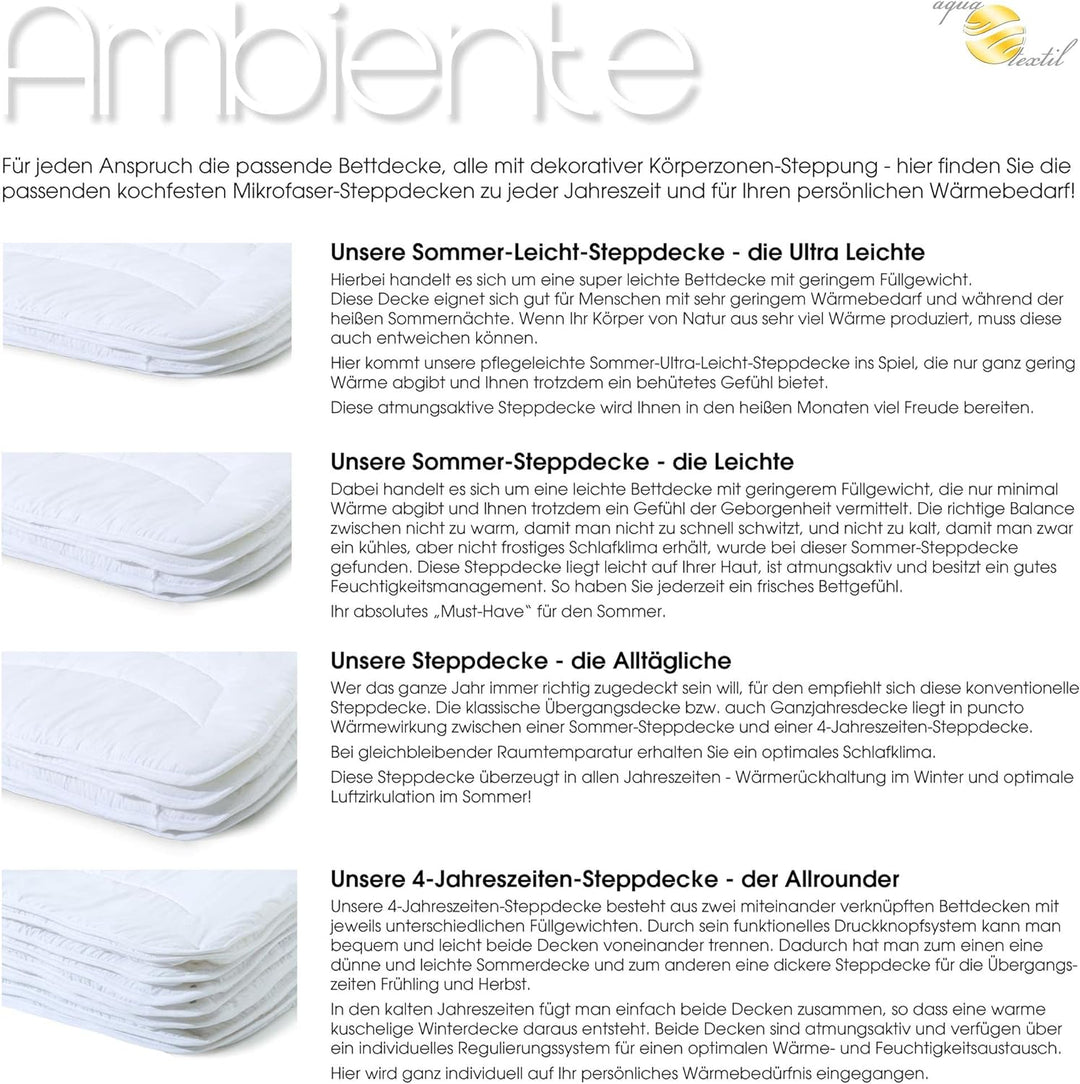 aqua-textil Ambiente 4 Jahreszeiten Steppbettdecke 220 x 240 cm Mikrofaser Steppdecke atmungsaktiv W