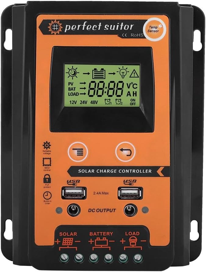 Keenso 12V/24V 30A/50A/70A MPPT Solarladeregler Solarpanel Batterieregler Dual USB LCD Display 19*17