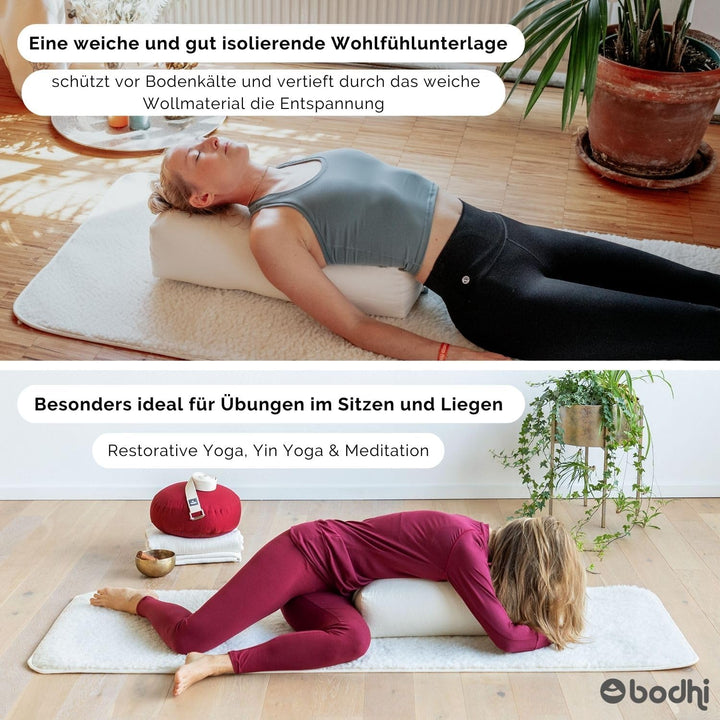 bodhi Schurwoll-Yogamatte Natur | Premium Schurwollmatte (umsäumt) | Extra Dicke & Weiche Schurwolle