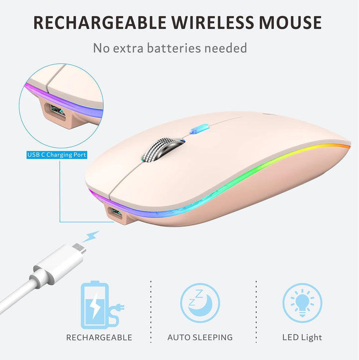Uiosmuph G12 Maus Kabellos, 2.4G LED Leise Funkmaus Wiederaufladbar Wireless Mousemit Nano-USB-Empfä
