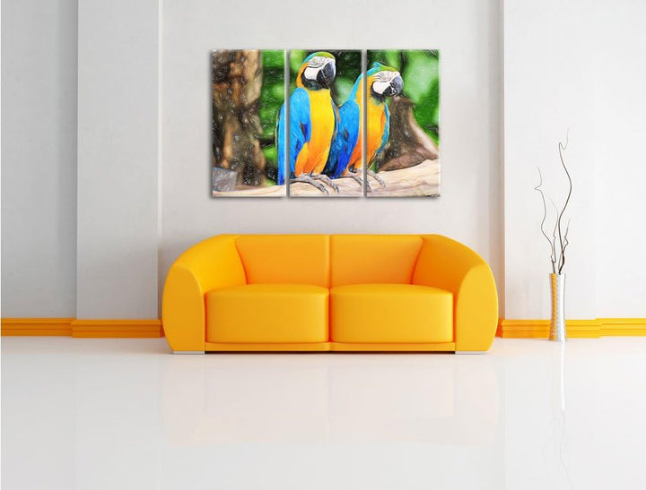 Zwei Papageien / 3-Teilig/Gesamtmass 120cm Leinwandbild bespannt auf Holzrahmen/Wandbild Kunstdruck