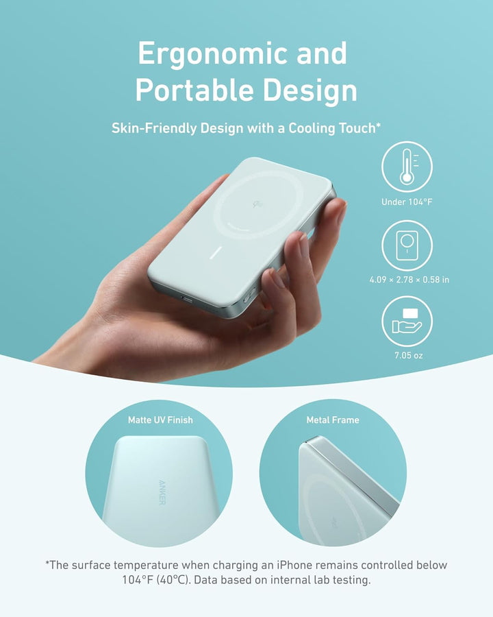 Anker MagGo Powerbank, Ultra-schlankes 10.000mAh magnetisches Akkupack, Qi2-zertifiziert, portabel,