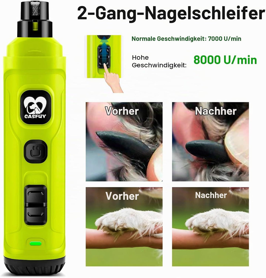 Casfuy Krallenschleifer für Hunde mit 2 LED-Leuchten – 2 Geschwindigkeiten, leiser, leistungsstarker