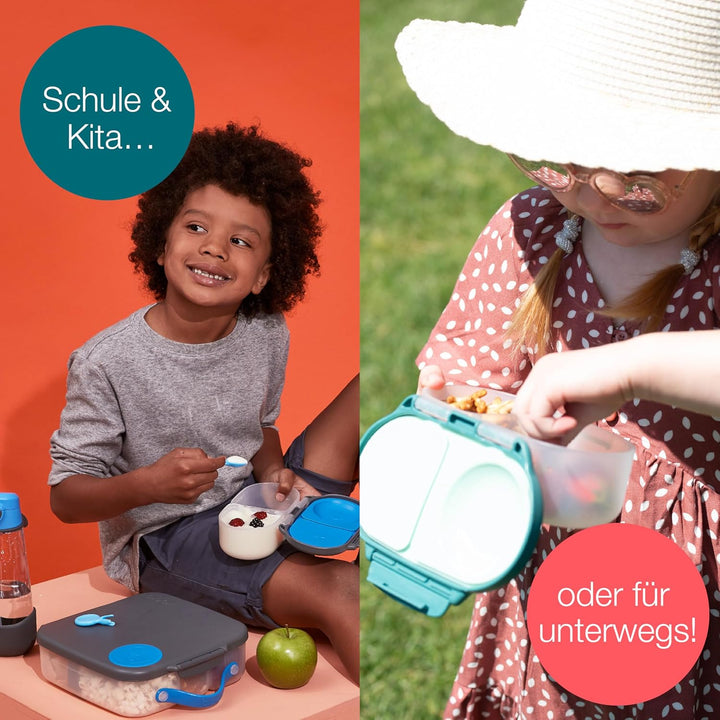 b.box Mini Brotdose für Kinder mit Fächern | Bento Box, 3 Fächer (2 Auslaufsicher) | Lunchbox für Ge