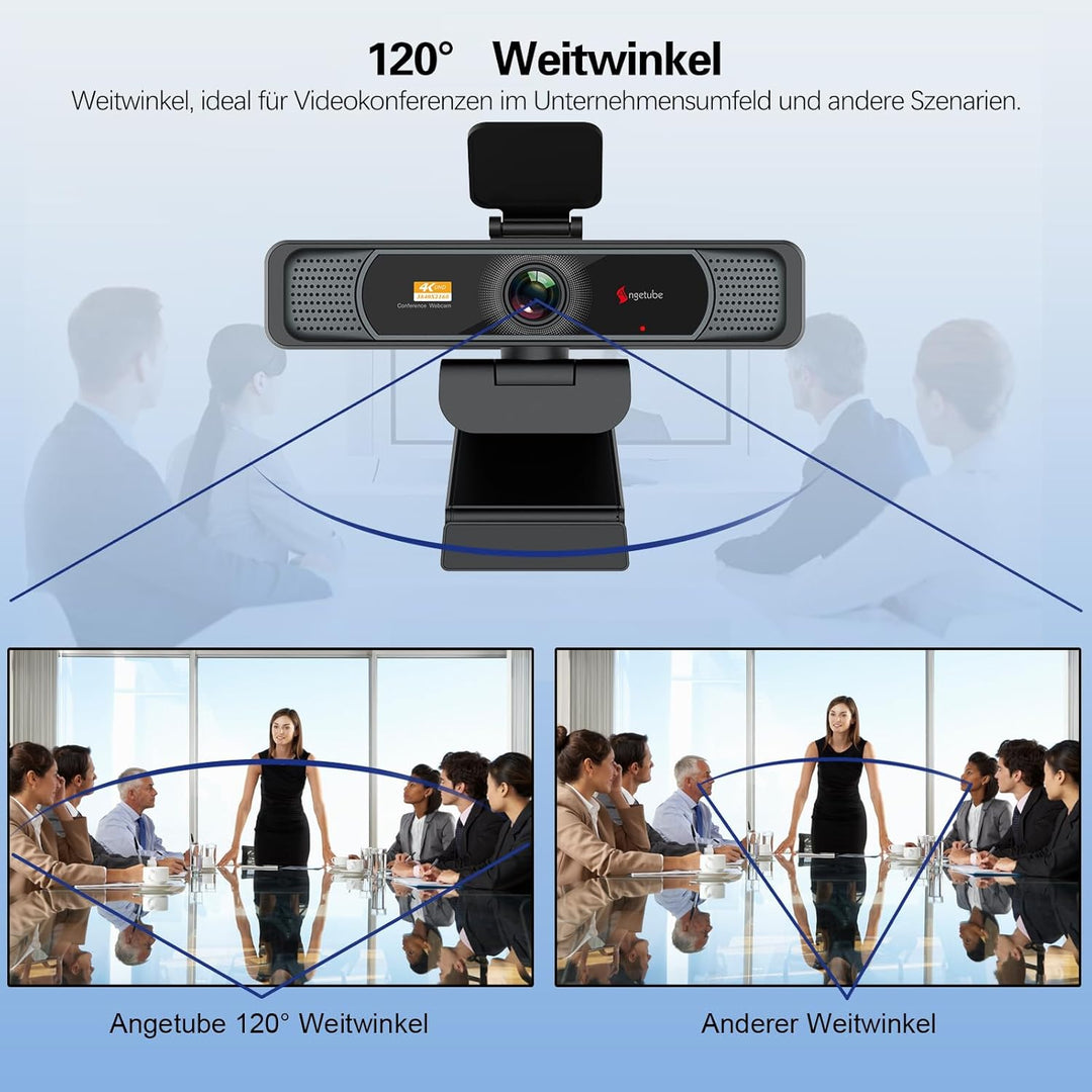 Angetube 914Max 4K Webcam - Streaming-Kamera für PC mit 120° Weitwinkel, PDAF Autofokus, Dual-Mikrof