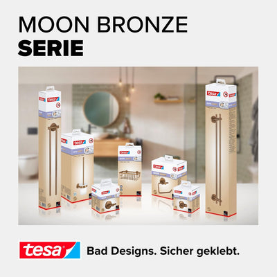 tesa Moon Bronze Handtuchhalter 2-armig in gebürsteter Bronze - Selbstklebende Handtuchstange aus PV