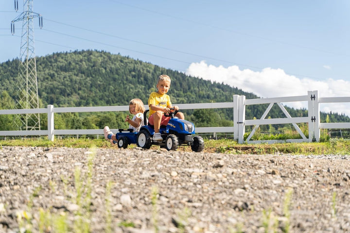 Falk Tractor de New Holland Leaf Traktor mit Pedalen Anhänger – ab 2 Jahren Motorhaube zum Öffnen –