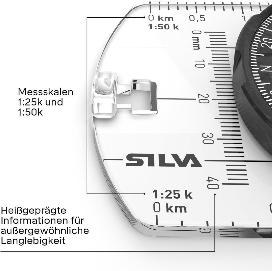 Silva Kompass Outdoor - Spiegelkompass Ranger S Black - Peilkompass für Lange Entfernungen - Marschk