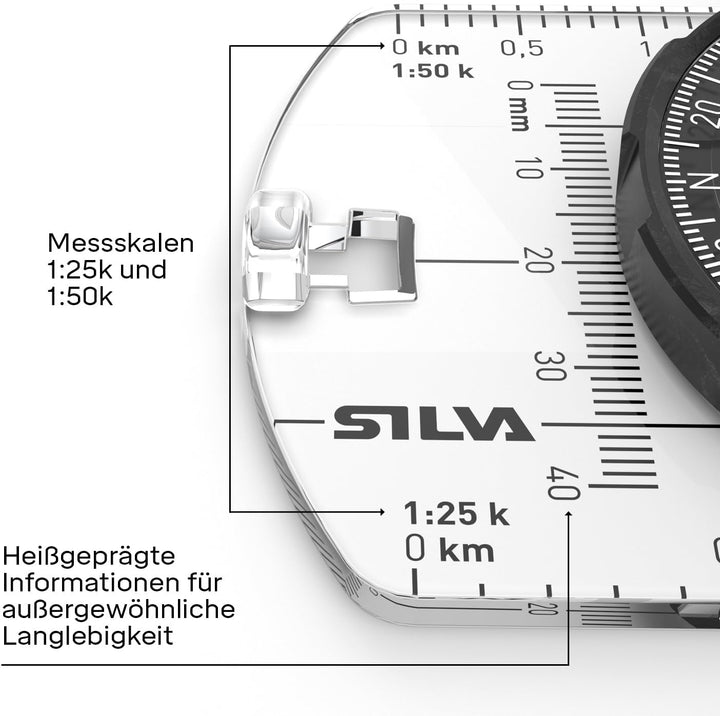 Silva Kompass Outdoor - Spiegelkompass Ranger S Black - Peilkompass für Lange Entfernungen - Marschk