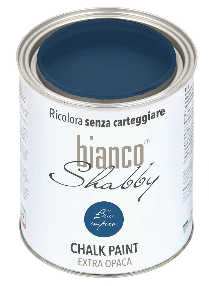 bianco Shabby® Blu Impero Kreidefarbe Wasserbasis für Alle Oberflächen einfach zu verarbeiten ohne s