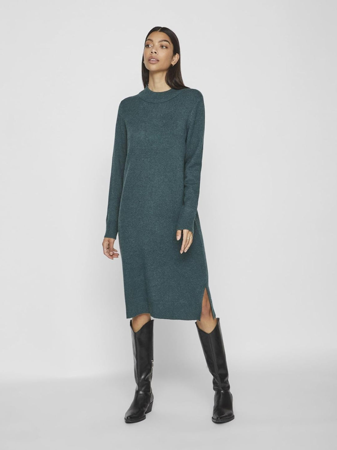 Vila Damen VIRIL Crew Neck L/S MIDI Dress - NO 14061427 XL Grün, XL Grün