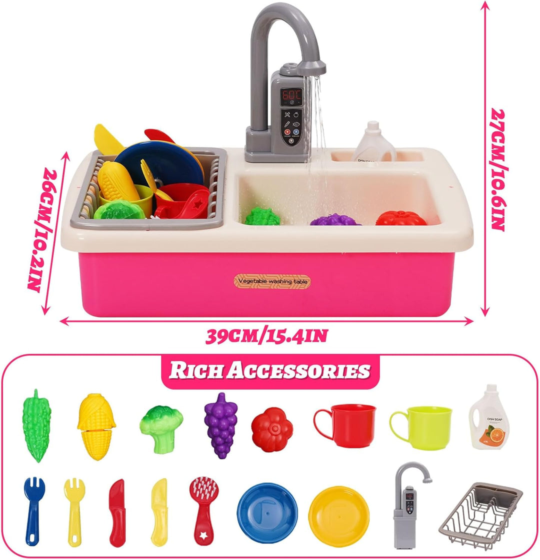 Küchenspüle Spielzeug Set mit Wasserkreislauf, Spielspüle Kinder mit Fliessendem Wasser, Matschküche