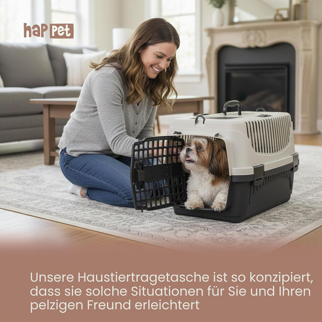 HAPPET Tiertransportbox Polly S Beige & Braun 48x32,5x31 cm – Robuste, gut belüftete Transportbox au