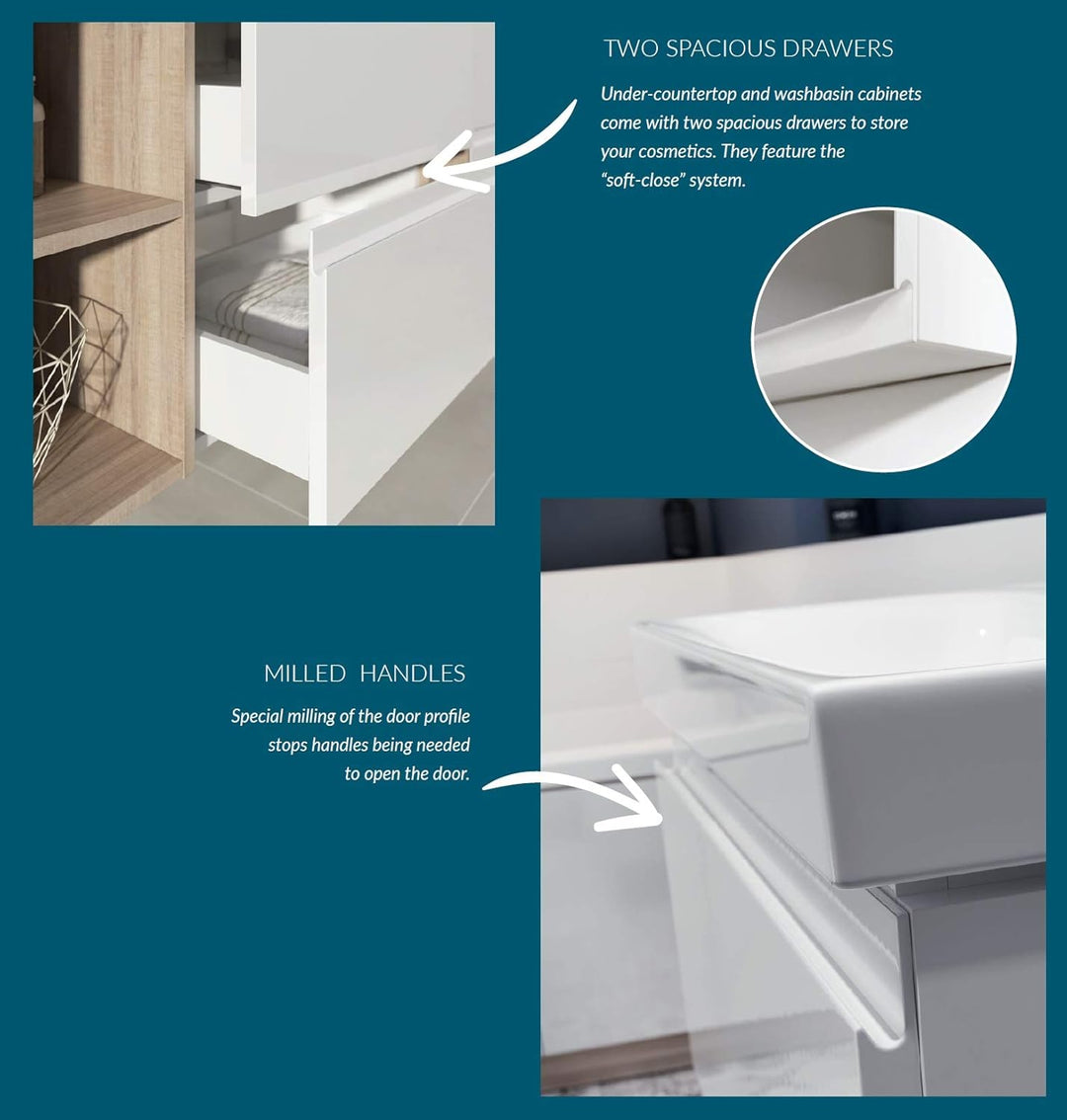 VBChome Badmöbel Set 60 cm Weiss Waschbecken mit Unterschrank Waschtisch 2-Schubladen Badezimmer Was