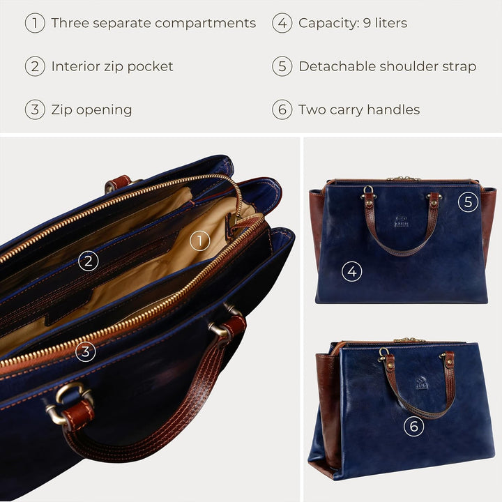 Time Resistance Schultertasche Damen - Handtasche aus Leder - Made in Italy - Tragetasche - Shopper