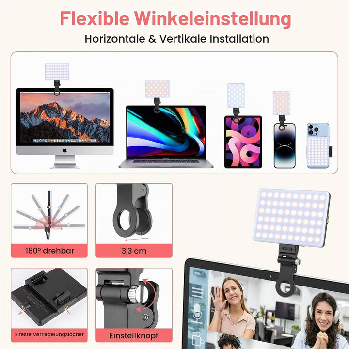 XINBAOHONG Wiederaufladbares Clip-Füll-Videokonferenzlicht, Selfie-Licht für Telefon, Android, Kamer