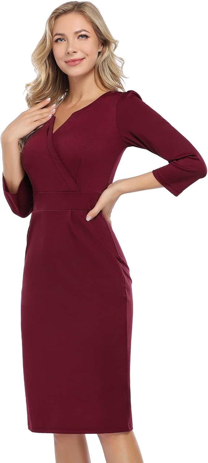 KOJOOIN Damen Elegant Etuikleider Festliches Cocktail Bleistiftkleid Knielang Business Kleider（Verpa