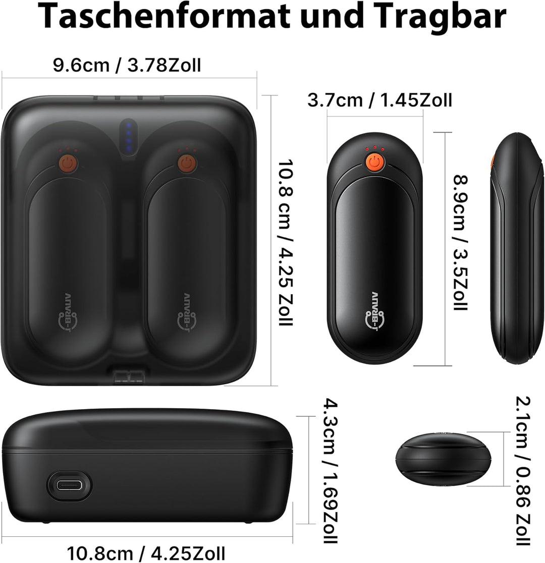 Handwärmer Elektrisch 2er Set, 2000mAh Taschenwärmer Wiederverwendbar Mit 10000mAh Ladebox, 5 Heizst
