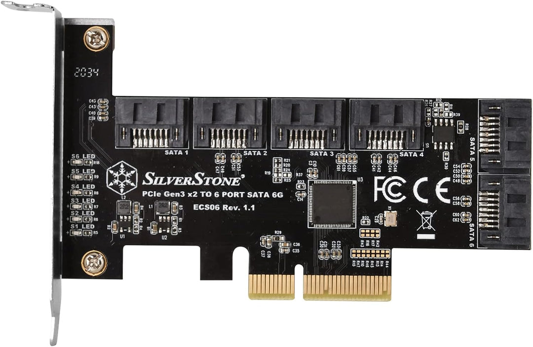 SilverStone Technology ECS06, 6-Port-SATA-Gen3- (6 Gbps) Non-RAID-PCI-Express-Gen3-x2-Karte, SST-ECS