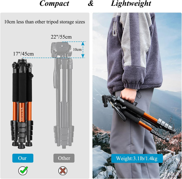 Victiv 182 cm Aluminium Kamera Stativ, Leichtes und Kompaktes Reisestativ für DSLR mit 3-Wege-Schwen