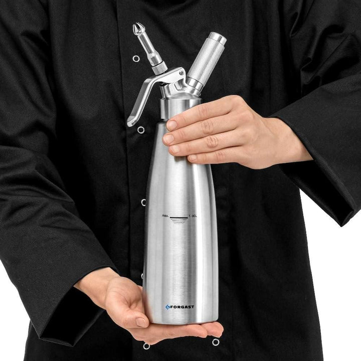 Sahnespender | 1L | Stahl | 3 Tüllen | 1 Reinigungsbürsten | Profi Sahnesyphon aus Aluminium für die