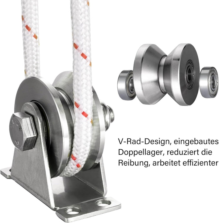 Umlenkrolle mit 2 Kugellager, 304 Edelstahl Fitness flaschenzug, 48mm V Typ Umlenkrollen für 12mm Se