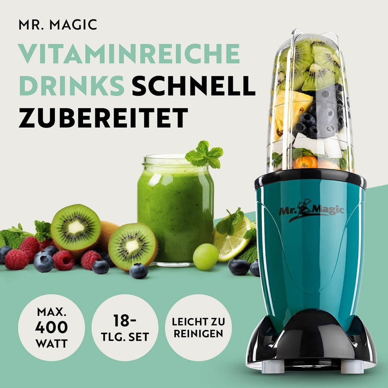 GOURMETmaxx Mr. Magic Smoothie Maker 18-teilig | Standmixer mit 8 Funktionen, inkl. To-Go Funktion m