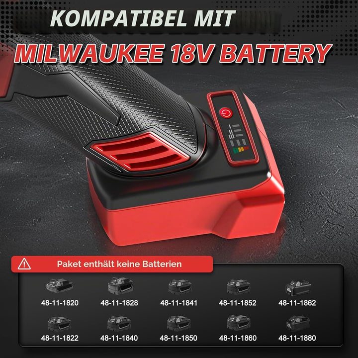 Akku Winkelschleifer für Milwaukee 18V,125mm Bürstenlos,3 Geschwindigkeiten,12000 U/min mit 4 M14 bi