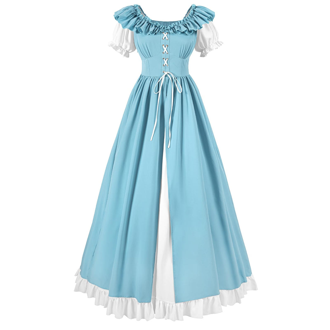 CR ROLECOS Renaissance Kleid Kurzarm Mittelalter Kleidung Damen Puffärmel Viktorianisches Ballkleid