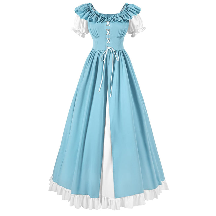CR ROLECOS Renaissance Kleid Kurzarm Mittelalter Kleidung Damen Puffärmel Viktorianisches Ballkleid