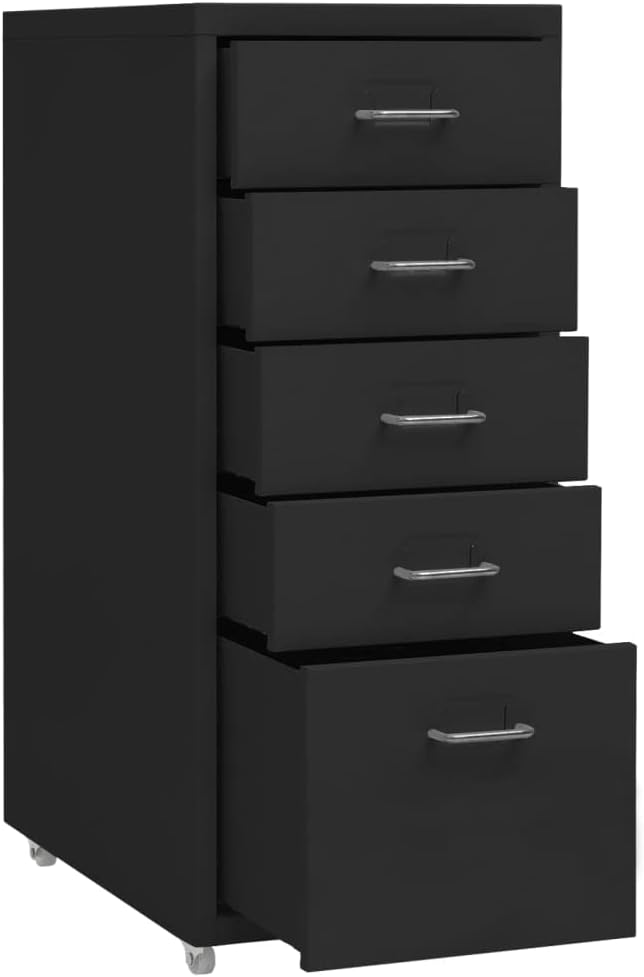 Myheimly Aktenschrank 5 Schubladenmit Rollen Schwarz 28x41x69cm Aktenschrank mit Rollen Rollcontaine