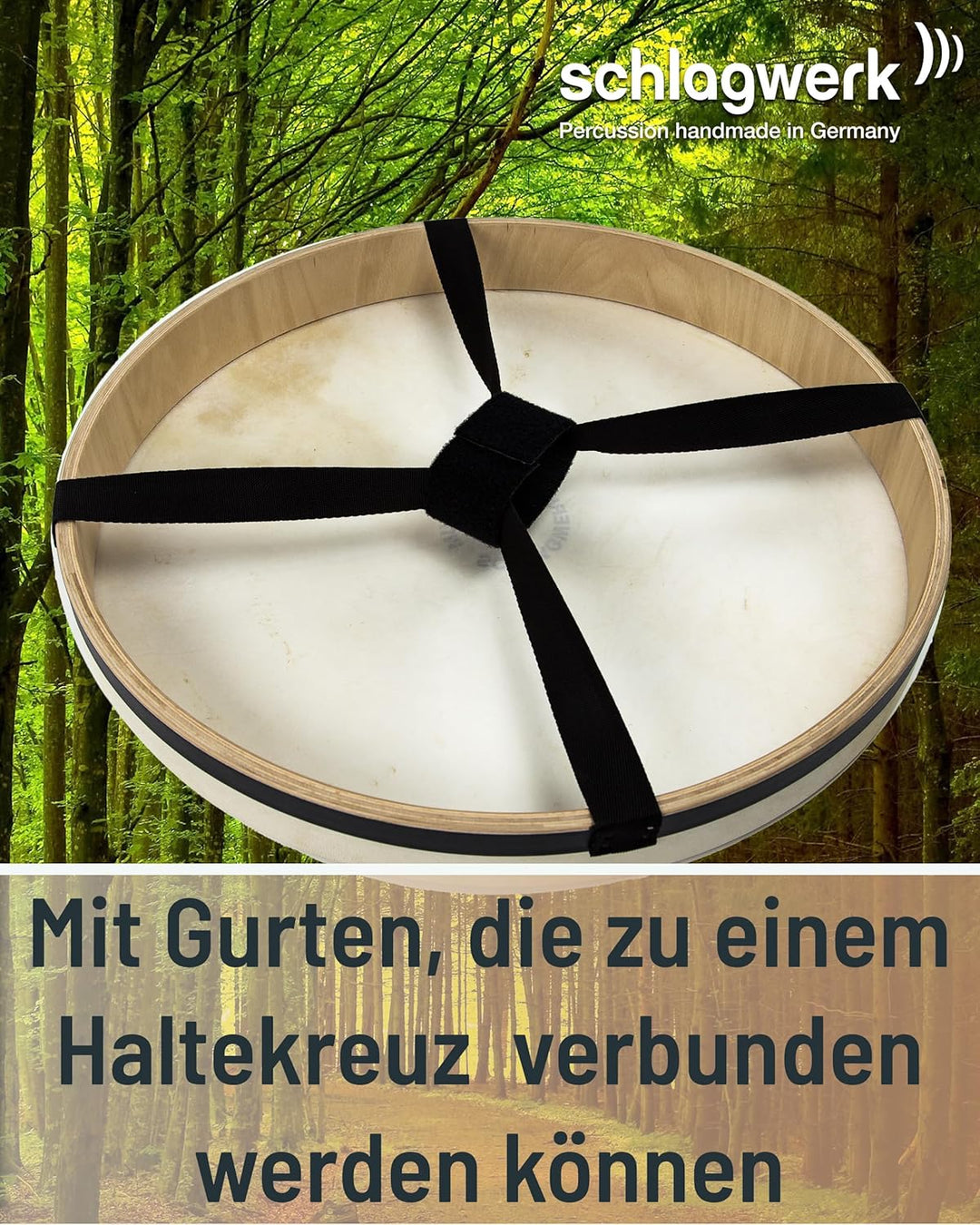 Schlagwerk RTC44 Rahmentrommel Circle Drum -Handtrommel mit Gurt-Haltekreuz - ⌀ ca. 45 cm / 17,5 Zol