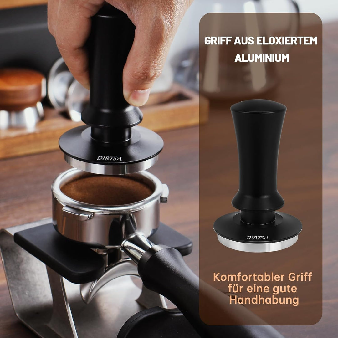 DIBTSA Espresso Tamper 51mm,Federbelasteter Kaffeestampfer mit 51 mm 304-Edelstahl-flache Basis und