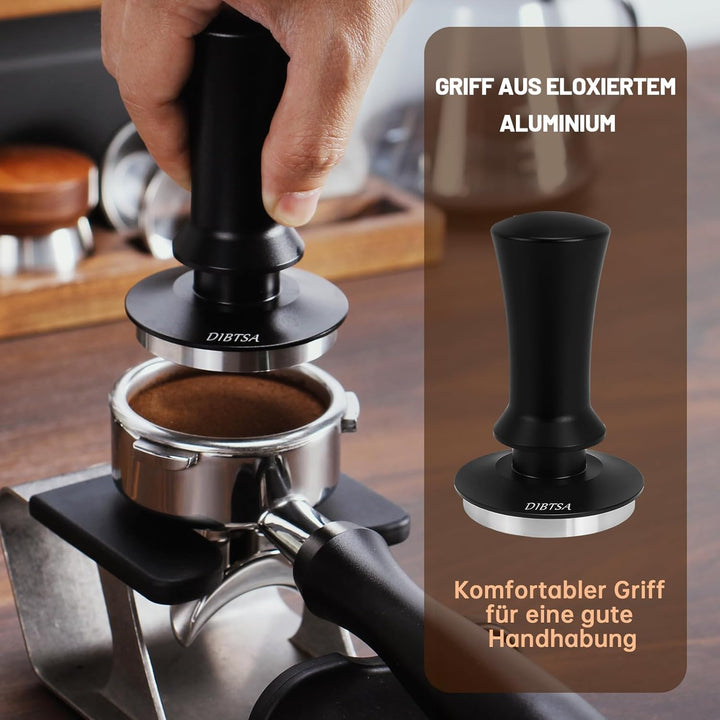 DIBTSA Espresso Tamper 51mm,Federbelasteter Kaffeestampfer mit 51 mm 304-Edelstahl-flache Basis und