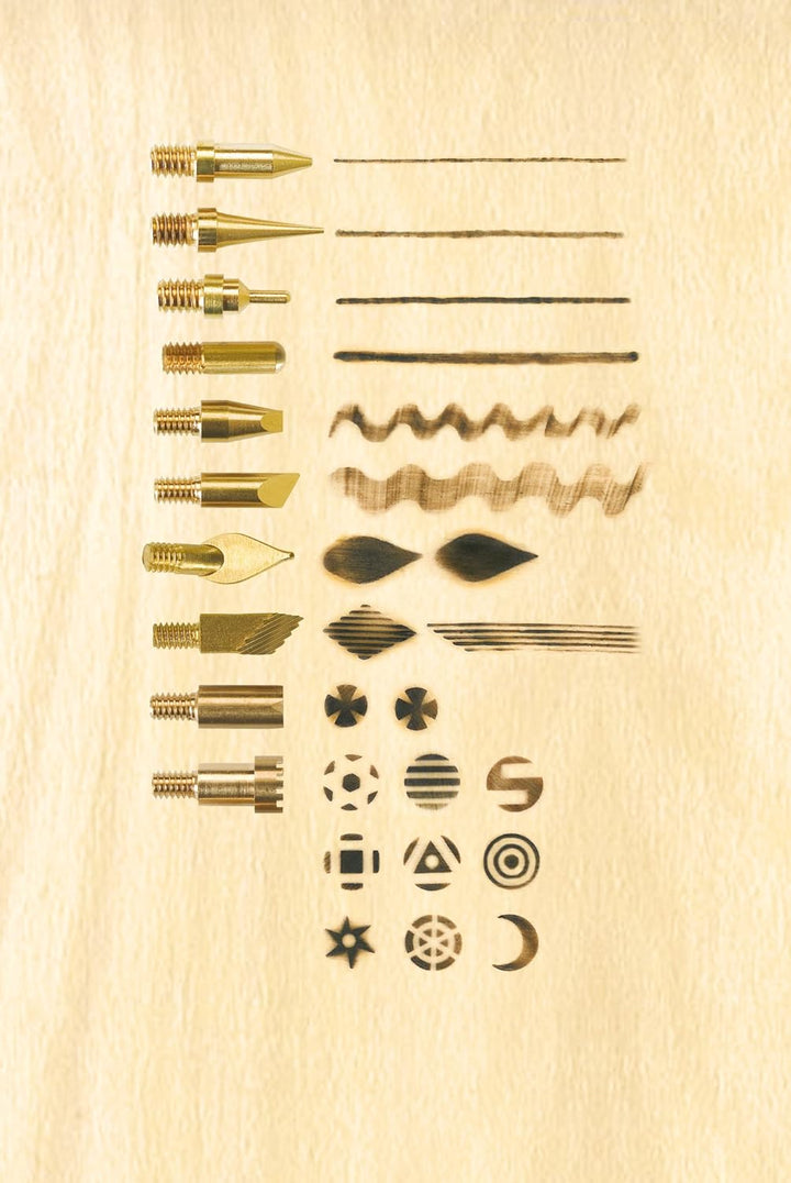 Pebaro 0262 Brandmalkolben mit An/Aus-Funktion, 9 Brennstempel, 9 Spitzen, Lötspitze, Styropormesser