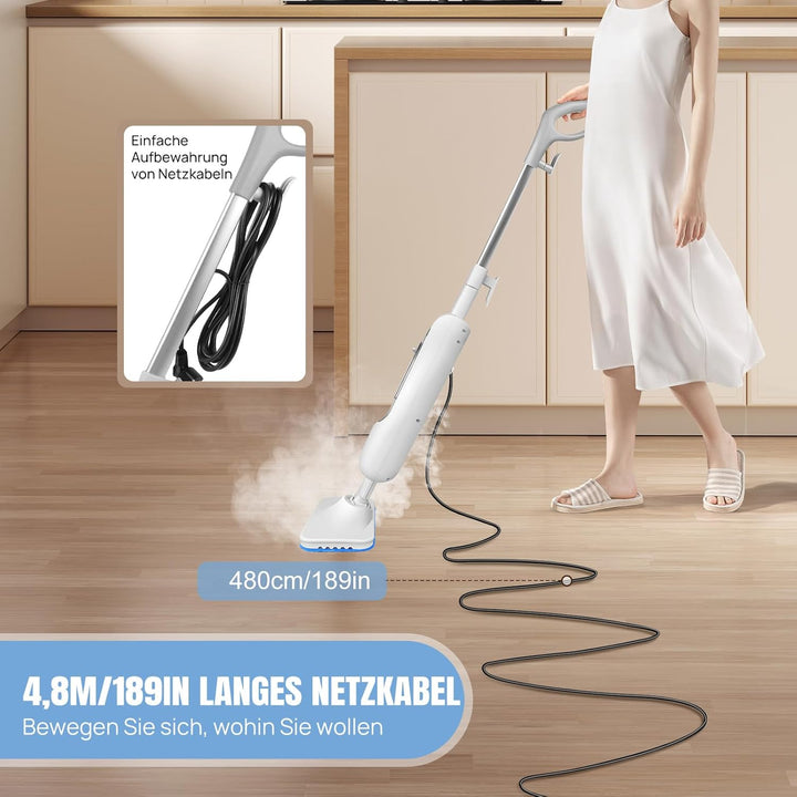 1500W Dampfmop mit 400ML Wassertank 4.8M Kabel für Mehrzweck Handdampfreiniger für Haus Küche Büro B
