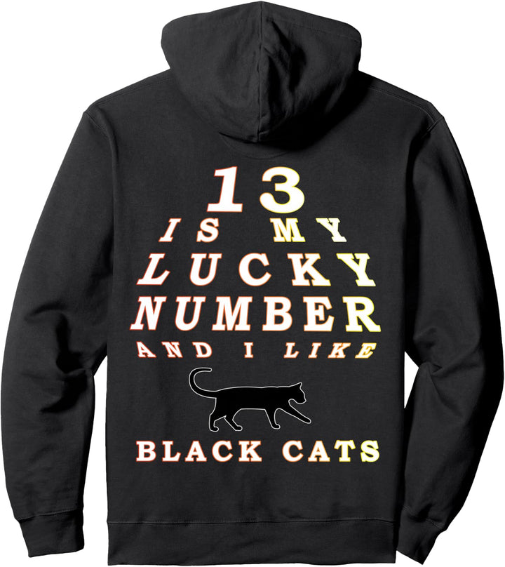 Schwarze Katze Black Cat Lucky Number 13 Glückskatze Pullover Hoodie