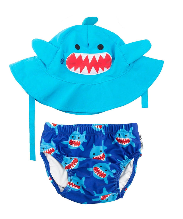ZOOCCHINI LSF 50+ Baby Schwimmwindel & Sonnenhut Set, Sherman der Hai, 3-6 Monate