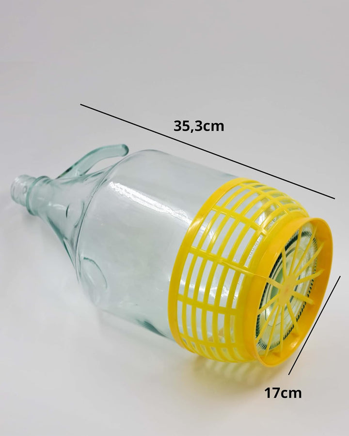 Enghals Ballonflasche mit Schraubverschluss, Schutzkorb, Luftschleuse und Stopfen für die Weinherste