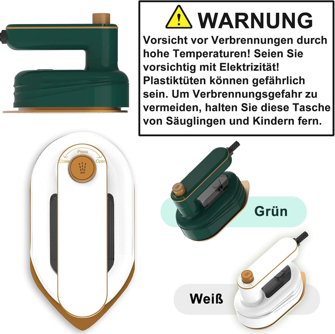 Mini Eisen, 2 in 1 180°Schwenkbar Faltbares Tragbarer Reisebügeleisen für Bekleidung, Handbügeleisen