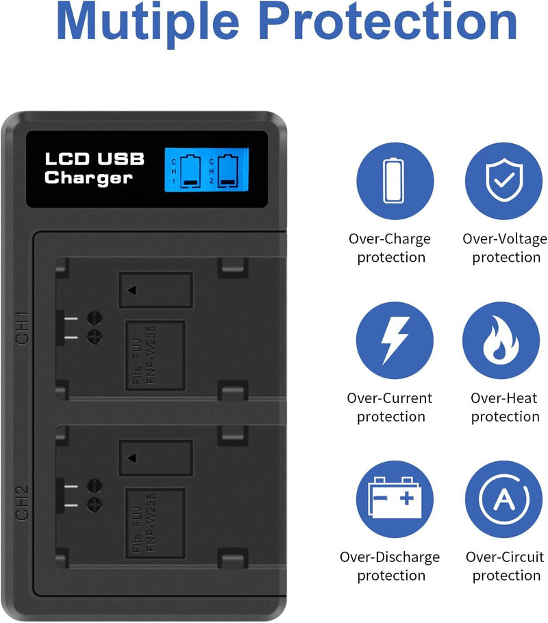 2X NP-W235 Ersetzt Akku für Fuji und LCD Dual NP-W235 Ladegerät Kompatibel mit für Fujifilm X-T5, X-